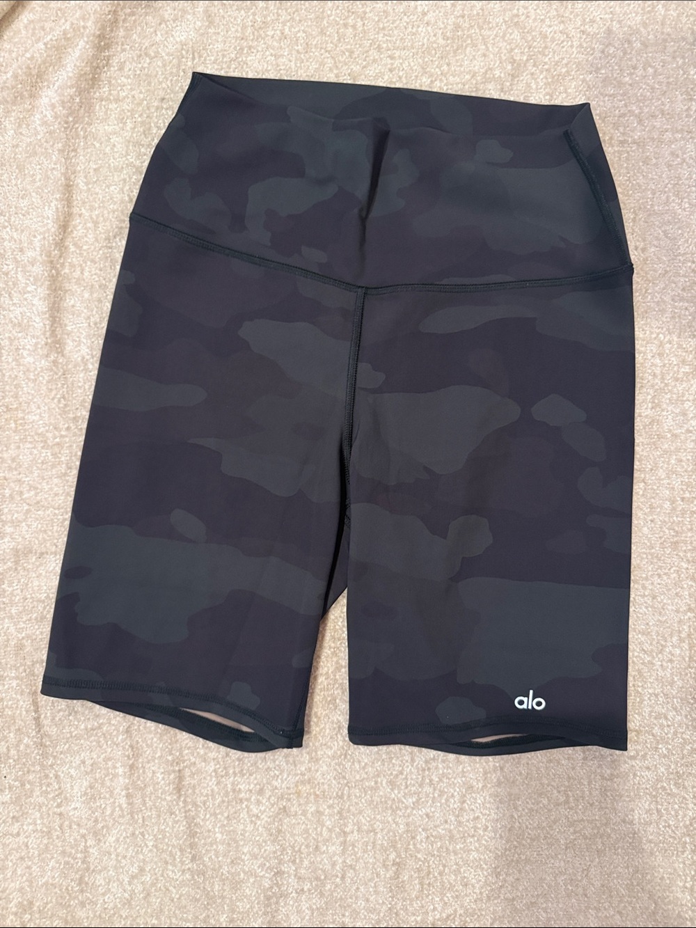 ALO Yoga Black Camo High-Rise Bike Shorts